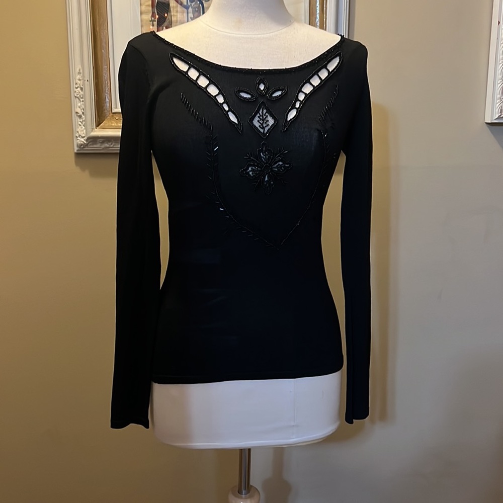 Cache Black Beaded Women's Medium Shirt